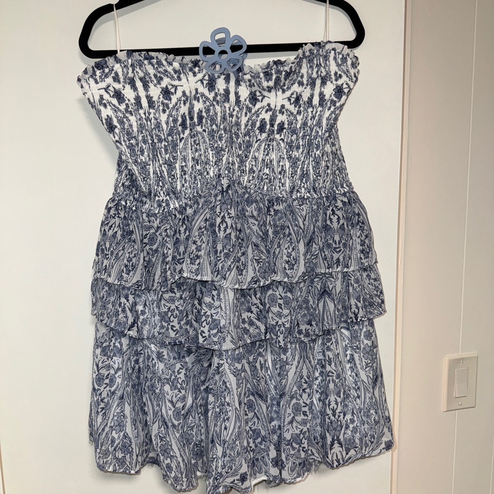 Fashion Nova Blue and White Strapless Dress